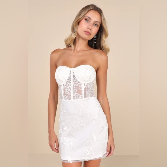 Lulus Dresses & Skirts - New Lulus Unreal Date White Sequin Embroidered Strapless Mini Dress Size Large